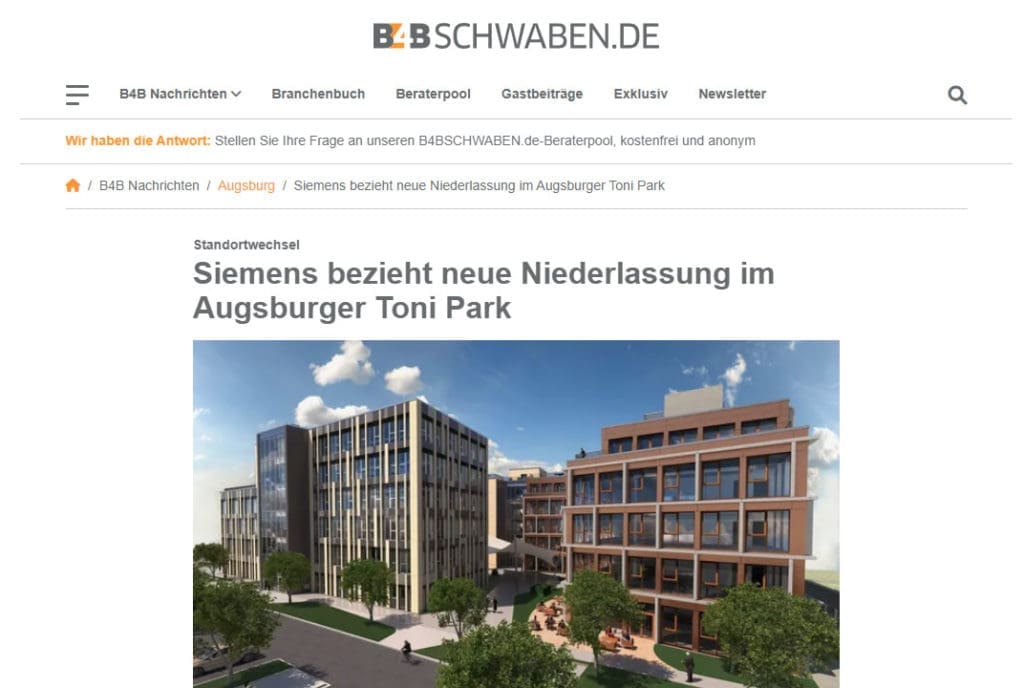 Siemens bezieht neue Niederlassung im Augsburger Toni Park
